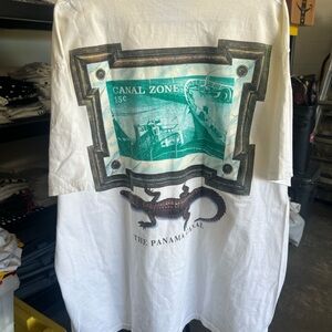 Vintage cruise Panama Canal White Graphic T-Shirt with Green Print